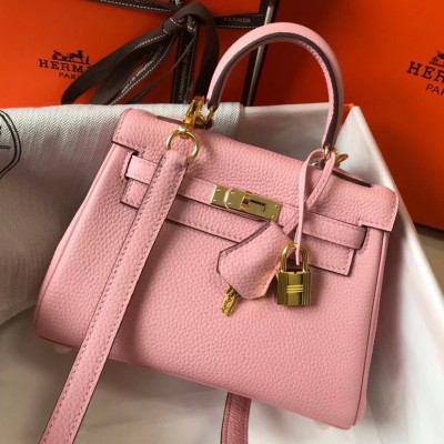 Hermes Mini Kelly 20cm Bag In Pink Clemence Leather LDBS242930