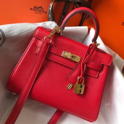 Hermes Mini Kelly 20cm Bag In Red Clemence Leather LDBS242931