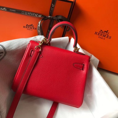 Hermes Mini Kelly 20cm Bag In Red Clemence Leather LDBS242931