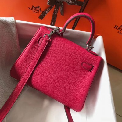 Hermes Mini Kelly 20cm Bag In Rose Red Clemence Leather LDBS242932