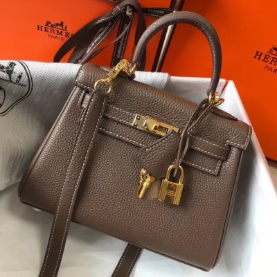 Hermes Mini Kelly 20cm Bag In Taupe Clemence Leather LDBS242933