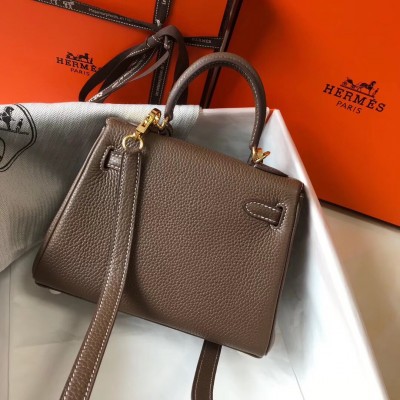 Hermes Mini Kelly 20cm Bag In Taupe Clemence Leather LDBS242933