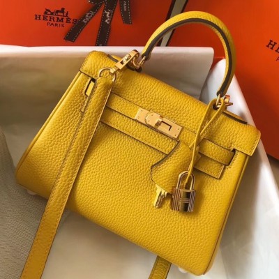 Hermes Mini Kelly 20cm Bag In Yellow Clemence Leather LDBS242934