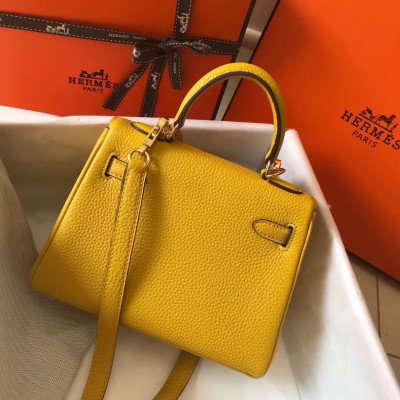 Hermes Mini Kelly 20cm Bag In Yellow Clemence Leather LDBS242934