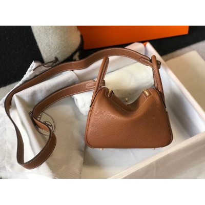 Hermes Mini Lindy Bag In Brown Clemence Leather LDBS242937