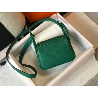 Hermes Mini Lindy Bag In Green Clemence Leather LDBS242938