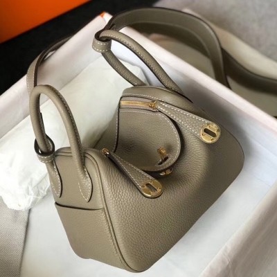 Hermes Mini Lindy Bag In Gris Tourterelle Clemence Leather LDBS242939