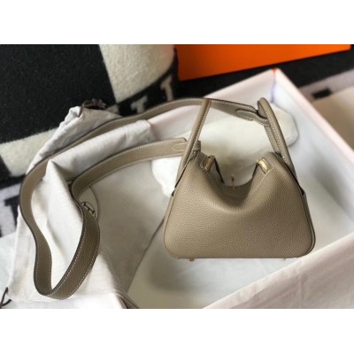 Hermes Mini Lindy Bag In Gris Tourterelle Clemence Leather LDBS242939