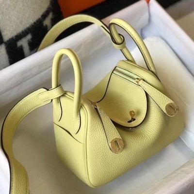 Hermes Mini Lindy Bag In Jaune Poussin Clemence Leather LDBS242940