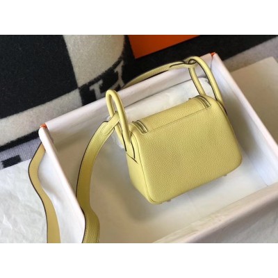 Hermes Mini Lindy Bag In Jaune Poussin Clemence Leather LDBS242940