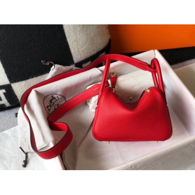 Hermes Mini Lindy Bag In Red Clemence Leather LDBS242942