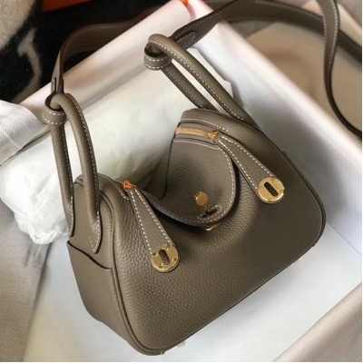 Hermes Mini Lindy Bag In Taupe Clemence Leather LDBS242943