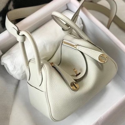 Hermes Mini Lindy Bag In White Clemence Leather LDBS242945