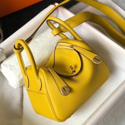 Hermes Mini Lindy Bag In Yellow Clemence Leather LDBS242946