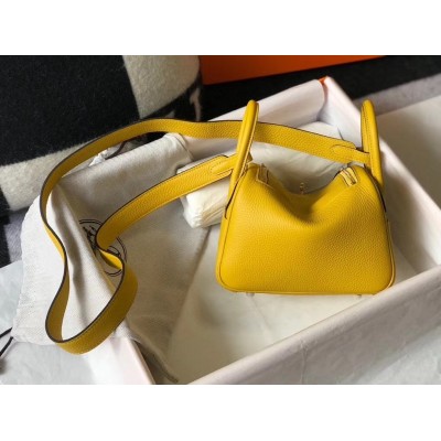 Hermes Mini Lindy Bag In Yellow Clemence Leather LDBS242946