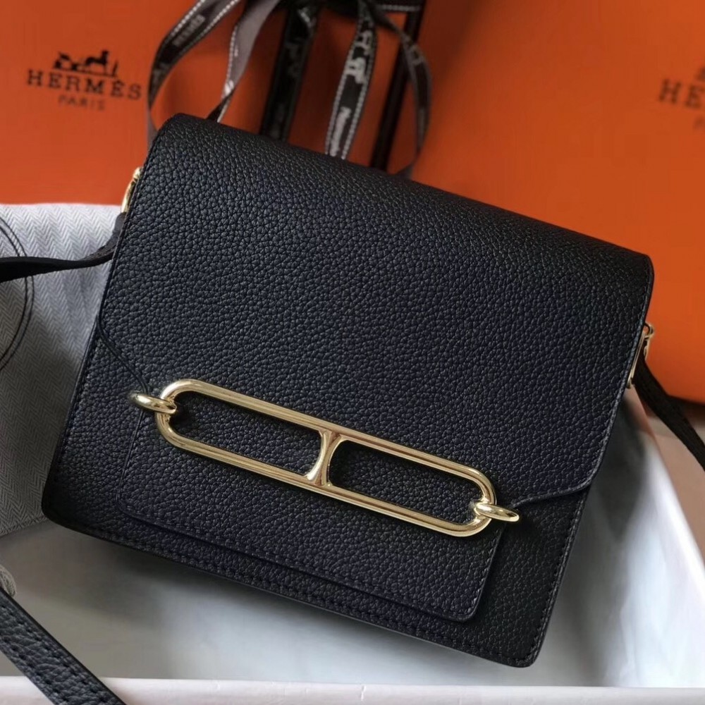 Hermes Mini Sac Roulis 18cm Bag In Black Evercolor Calfskin LDBS242949