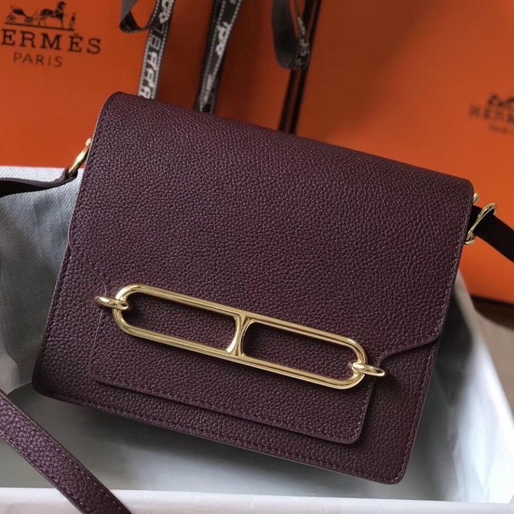 Hermes Mini Sac Roulis 18cm Bag In Burgundy Evercolor Calfskin LDBS242952