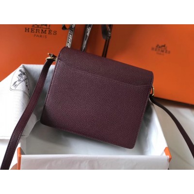 Hermes Mini Sac Roulis 18cm Bag In Burgundy Evercolor Calfskin LDBS242952