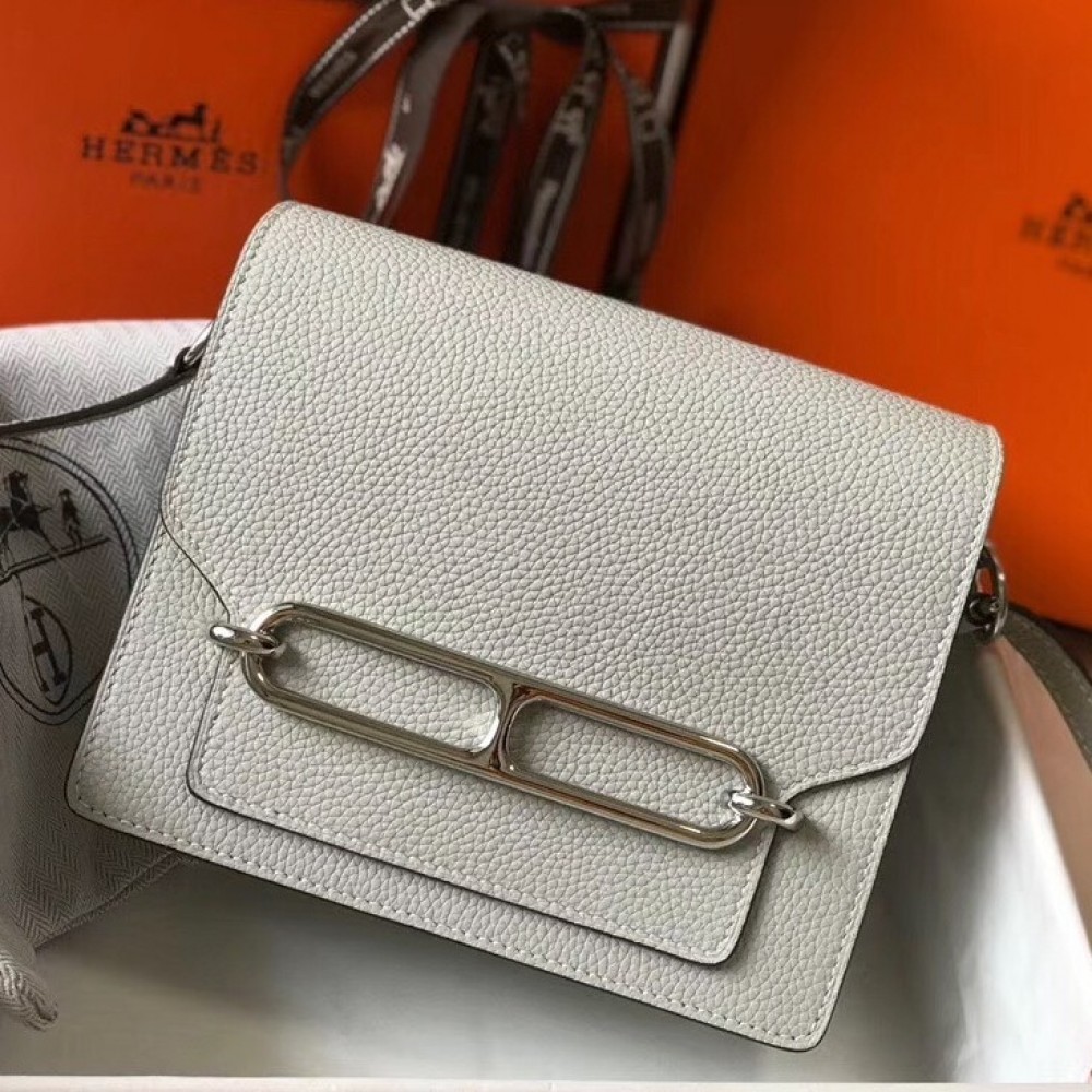 Hermes Mini Sac Roulis 18cm Bag In Pearl Grey Evercolor Calfskin LDBS242954