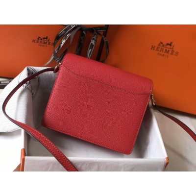 Hermes Mini Sac Roulis 18cm Bag In Red Evercolor Calfskin LDBS242955