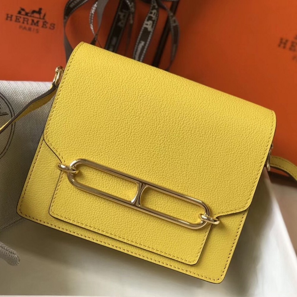 Hermes Mini Sac Roulis 18cm Bag In Yellow Evercolor Calfskin LDBS242956