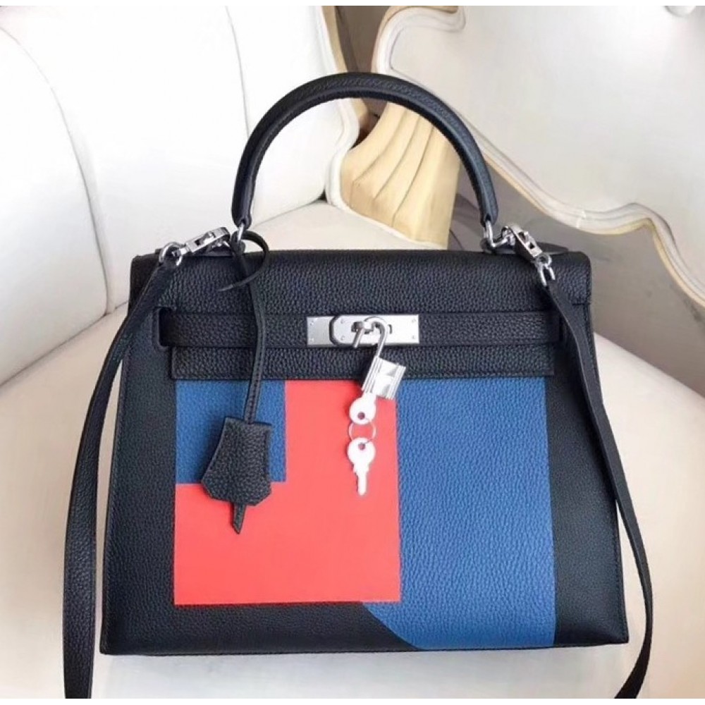 Hermes Multicolor Blocks Kelly 28cm Black Bag LDBS242967