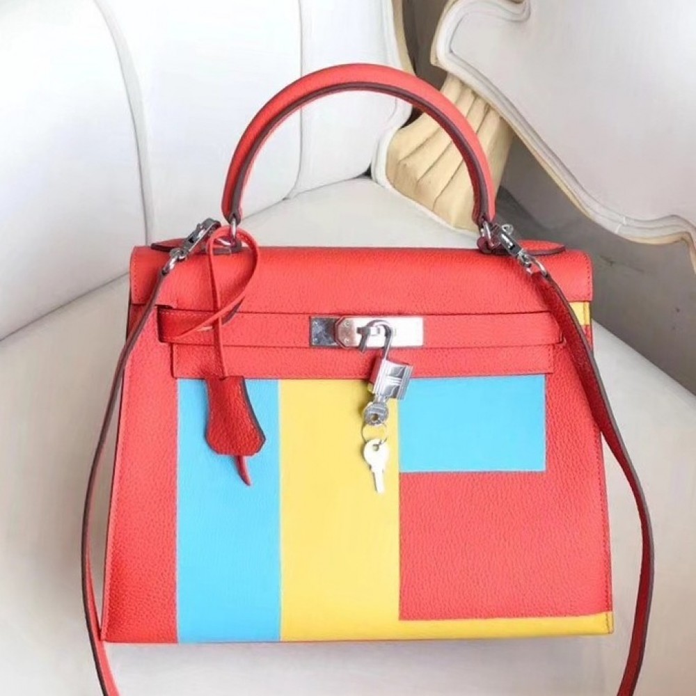 Hermes Multicolor Blocks Kelly 28cm Piment Bag LDBS242968