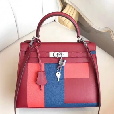 Hermes Multicolor Blocks Kelly 28cm Ruby Bag LDBS242969