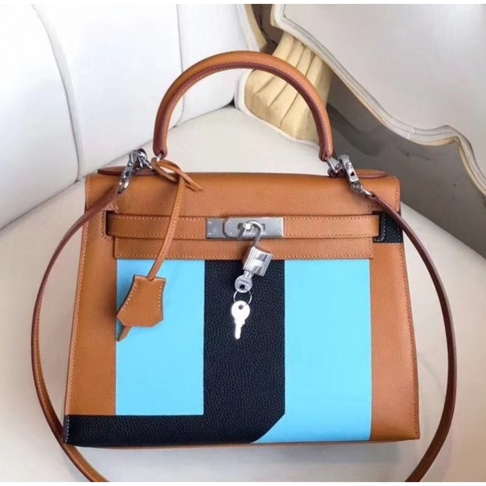 Hermes Multicolor Stripes Kelly 28cm Brown Bag LDBS242970