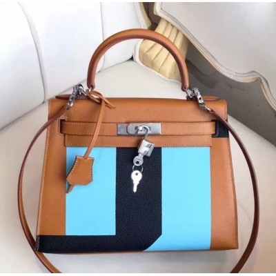 Hermes Multicolor Stripes Kelly 28cm Brown Bag LDBS242970