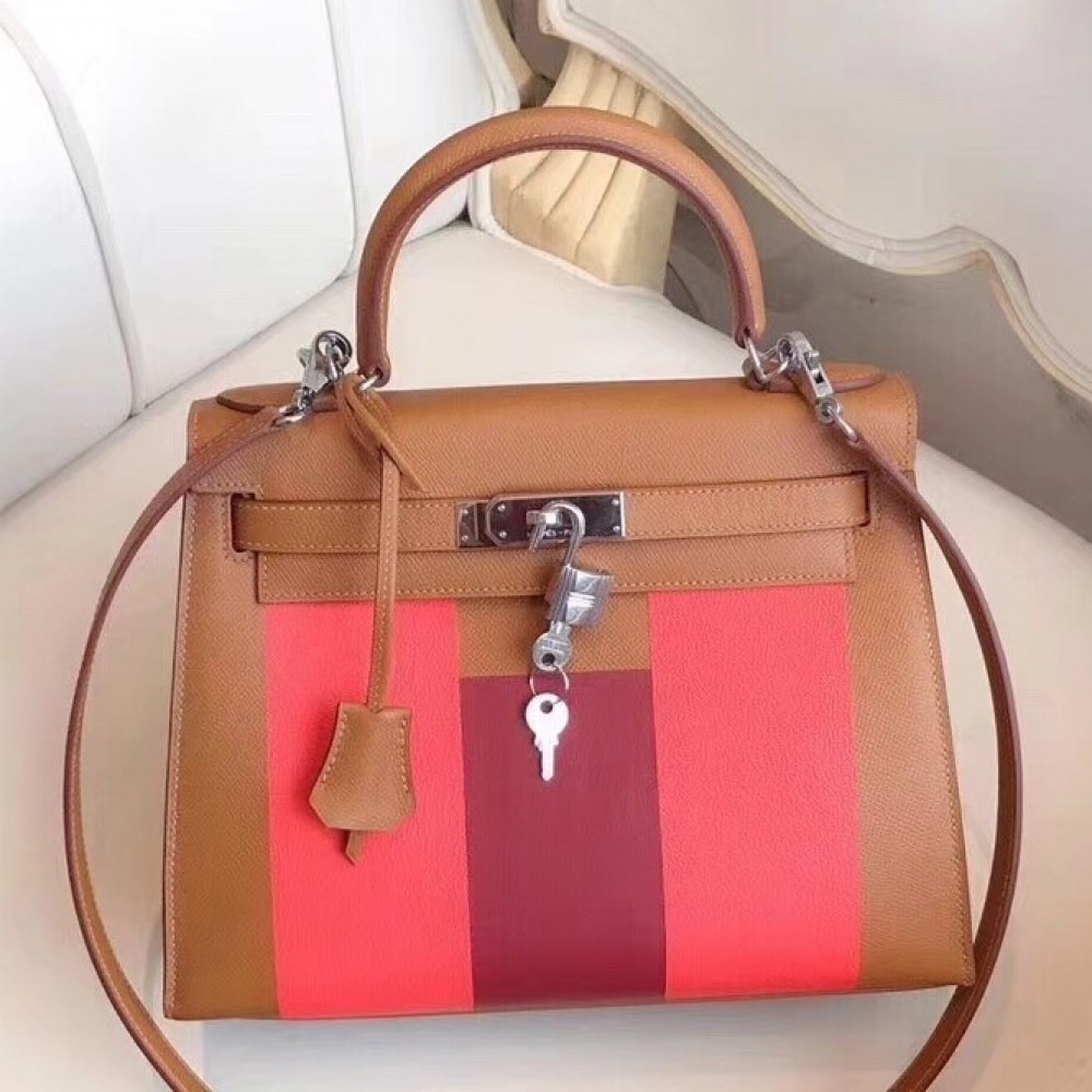 Hermes Multicolor Stripes Kelly 28cm Gold Bag LDBS242971