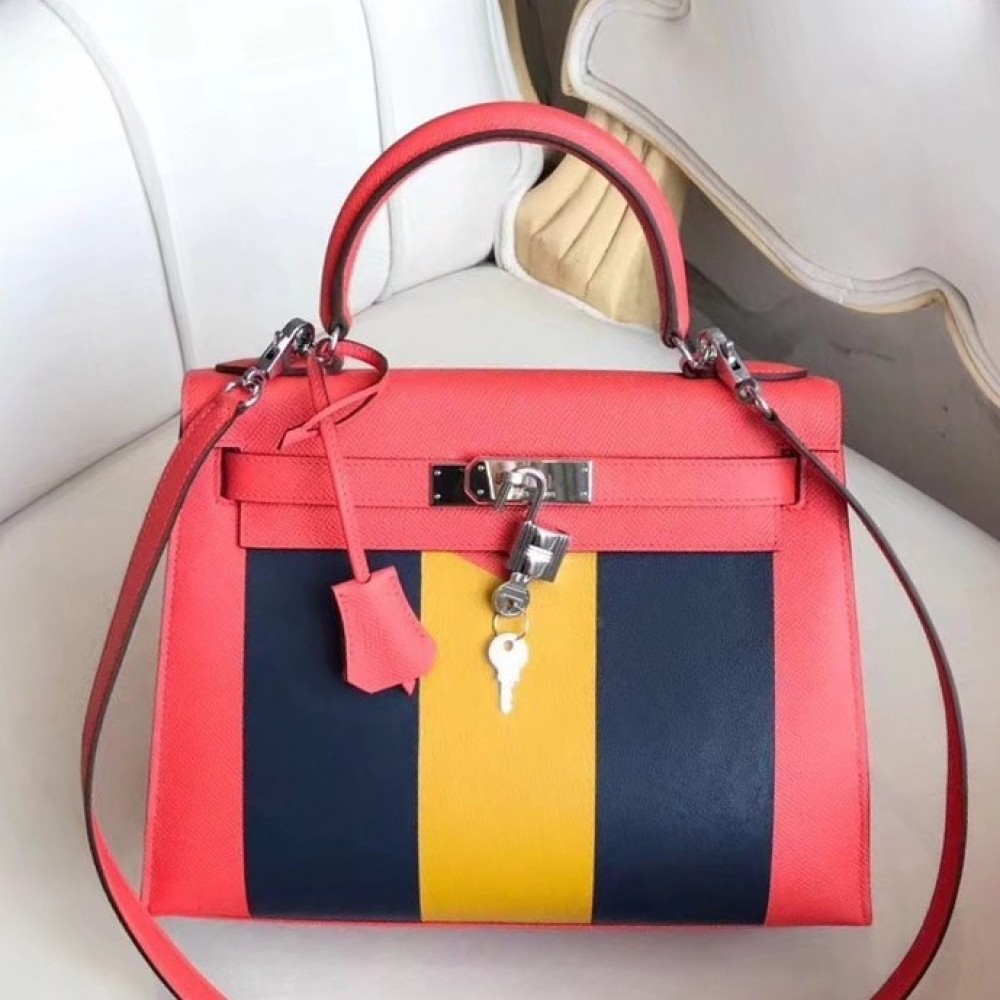 Hermes Multicolor Stripes Kelly 28cm Red Bag LDBS242972