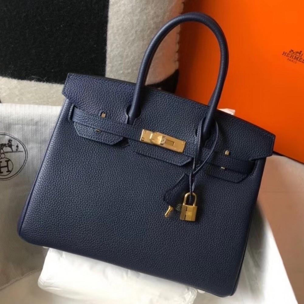 Hermes Navy Blue Clemence Birkin 30cm Bag LDBS242974