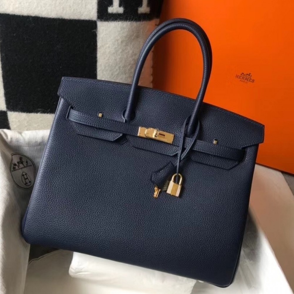 Hermes Navy Blue Clemence Birkin 35cm Bag LDBS242975