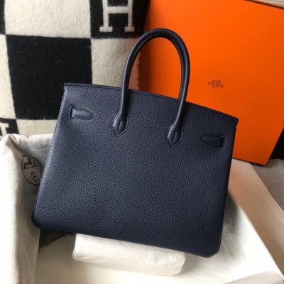 Hermes Navy Blue Clemence Birkin 35cm Bag LDBS242975