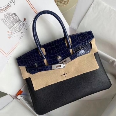 Hermes Noir Touch Birkin 30cm Bag Shiny Niloticus Crocodile Skin LDBS242987