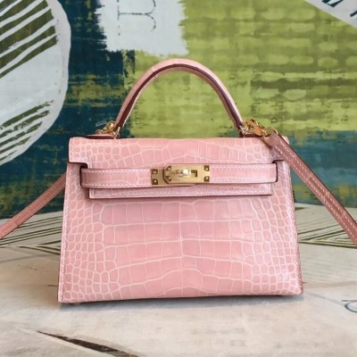 Hermes Nude Alligator Kelly Mini II Handmade Bag LDBS242989