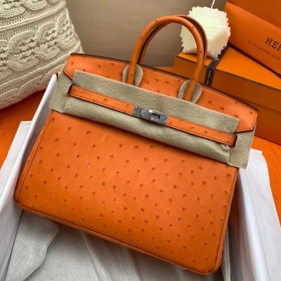 Hermes Orange Birkin 25cm Ostrich Handmade Bag LDBS242992