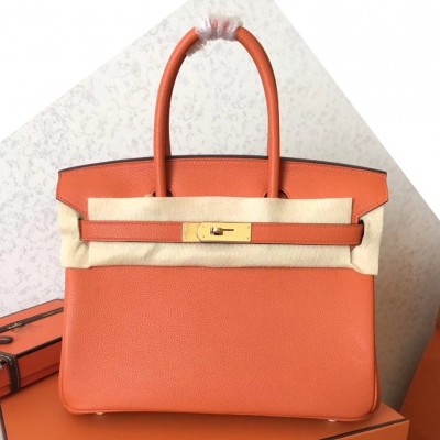 Hermes Orange Birkin 30cm Clemence Handmade Bag LDBS242993