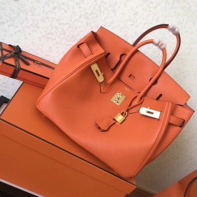 Hermes Orange Birkin 30cm Clemence Handmade Bag LDBS242993