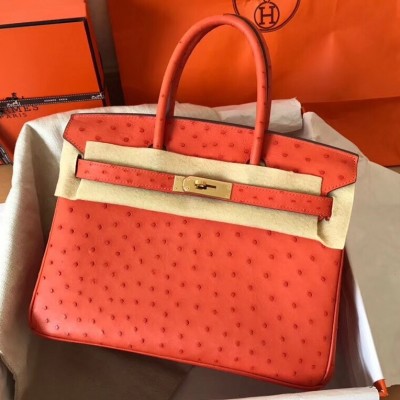 Hermes Orange Birkin 30cm Ostrich Handmade Bag LDBS242995