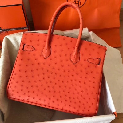 Hermes Orange Birkin 30cm Ostrich Handmade Bag LDBS242995