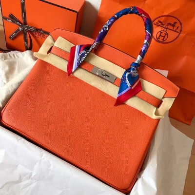 Hermes Orange Birkin 35cm Clemence Handmade Bag LDBS242996