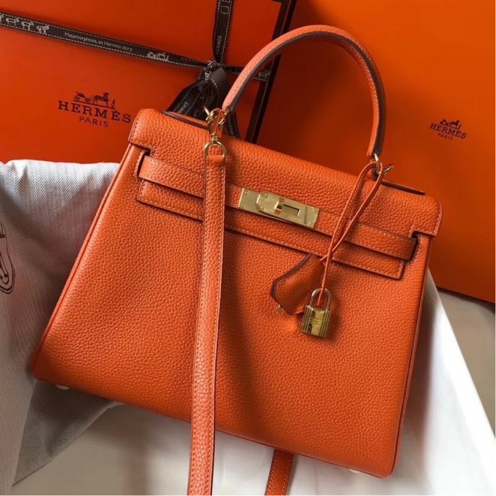 Hermes Orange Clemence Kelly 25cm GHW Bag LDBS243004