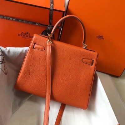 Hermes Orange Clemence Kelly 25cm GHW Bag LDBS243004