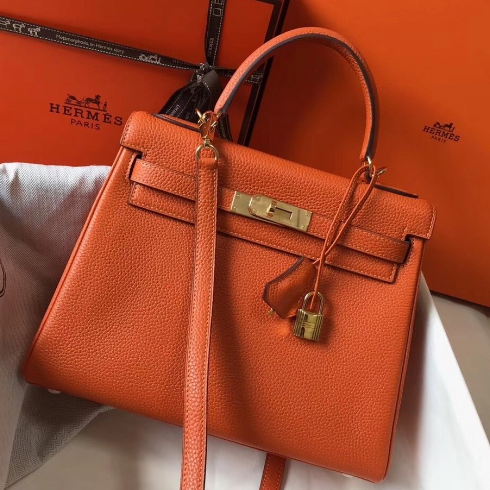 Hermes Orange Clemence Kelly 28cm Bag LDBS243005