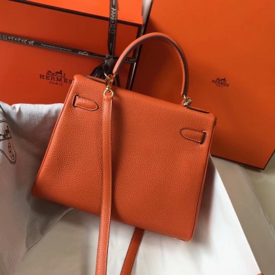 Hermes Orange Clemence Kelly 28cm Bag LDBS243005