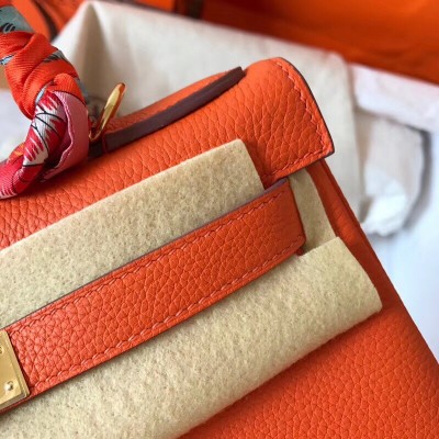 Hermes Orange Clemence Kelly 28cm Handmade Bag LDBS243006