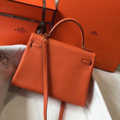 Hermes Orange Clemence Kelly 32cm Retourne Bag LDBS243007