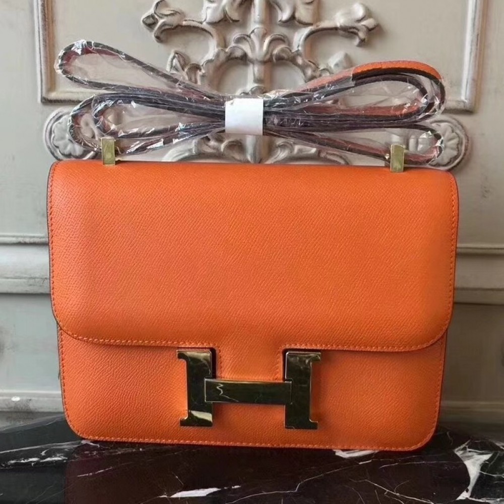 Hermes Orange Constance MM 24cm Epsom Leather Bag LDBS243010